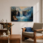 Waterfall Wall Art Cascade Framed Canvas Forest Landscape Impasto Rustic Lodge Home Decor