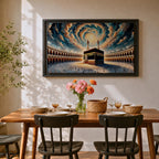 Kaaba Wall Art Spiral Sky Framed Canvas Baitullah Impasto Mecca Muslim Islamic Home Decor