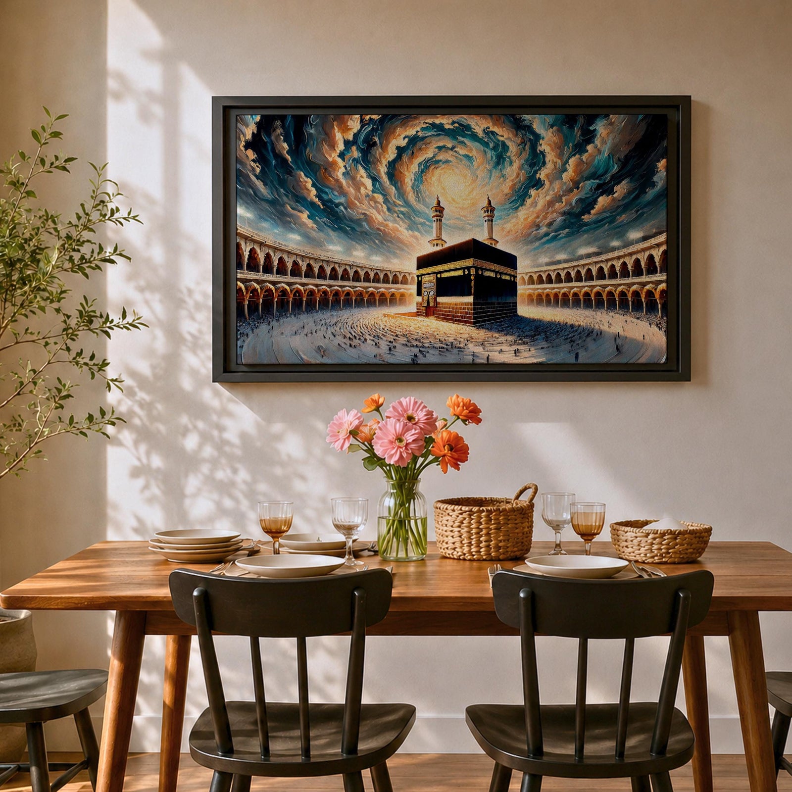Kaaba Wall Art Spiral Sky Framed Canvas Baitullah Impasto Mecca Muslim Islamic Home Decor