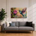 Hummingbird Wall Art Colibri Framed Canvas Botanical Wildlife Tropical Impasto Home Decor