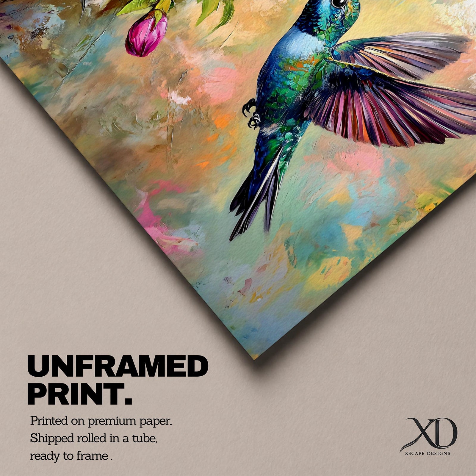 Hummingbird Wall Art Colibri Framed Canvas Botanical Wildlife Tropical Impasto Home Decor