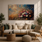 Wildflower Wall Art Meadow Flowers Framed Canvas Botanical Rustic Impasto Floral Living Room Decor
