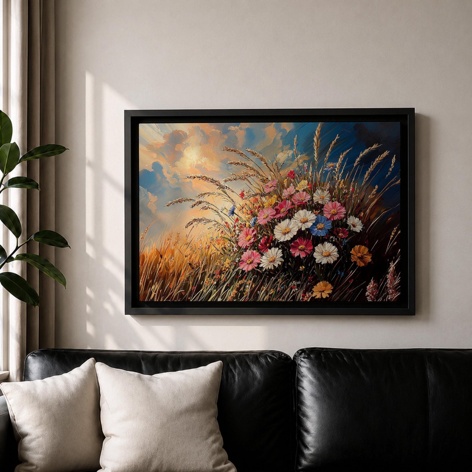 Wildflower Wall Art Meadow Flowers Framed Canvas Botanical Rustic Impasto Floral Living Room Decor