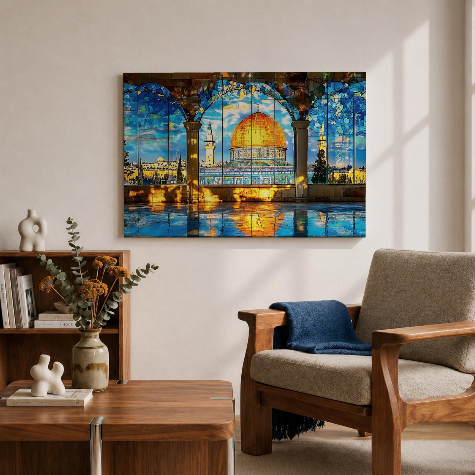 Masjid Al Aqsa Wall Art Arch View Framed Canvas Temple Mount Mosaic Islamic Decor