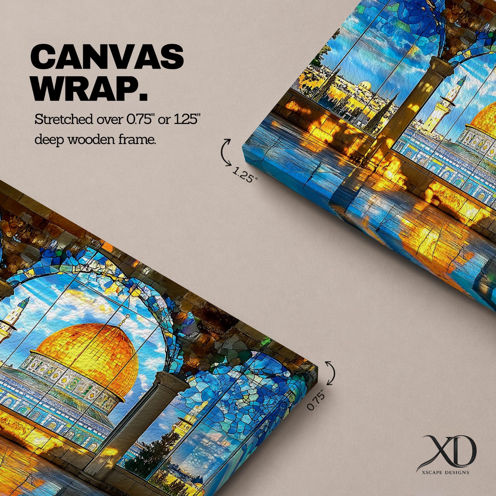 Masjid Al Aqsa Wall Art Arch View Framed Canvas Temple Mount Mosaic Islamic Decor
