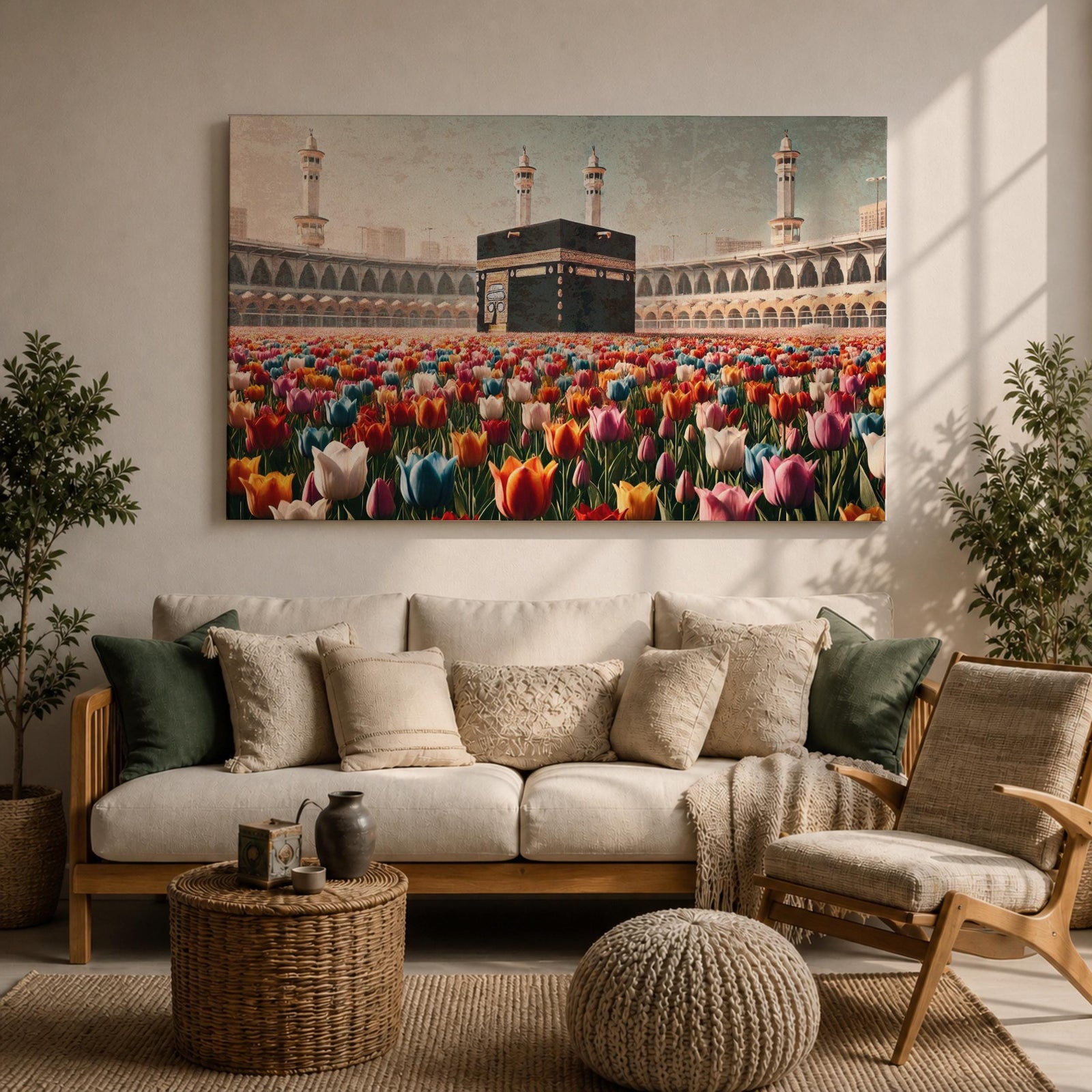 Kaaba Wall Art Tulip Field Framed Canvas Baitullah Surreal Islamic Mecca Muslim Home Decor
