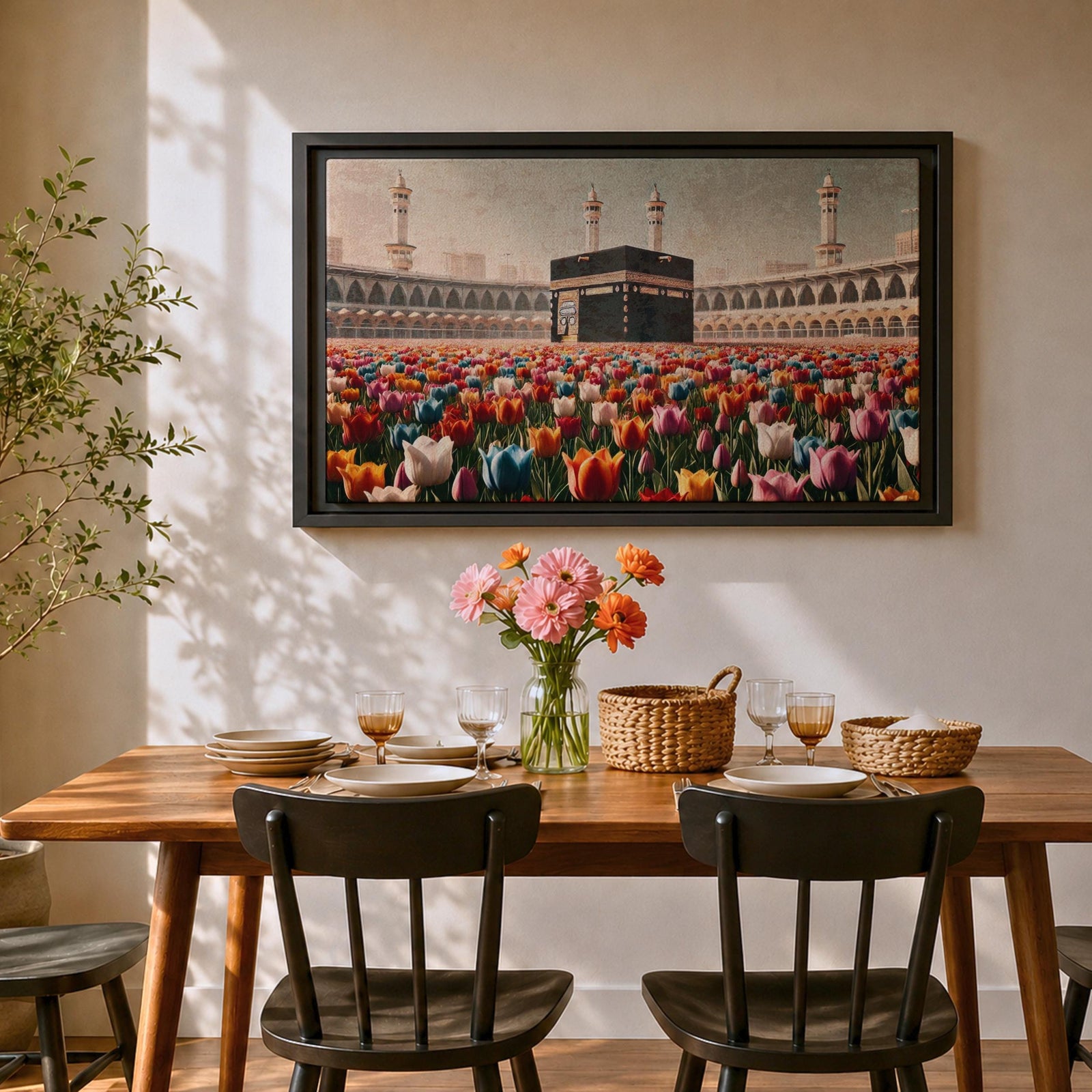 Kaaba Wall Art Tulip Field Framed Canvas Baitullah Surreal Islamic Mecca Muslim Home Decor