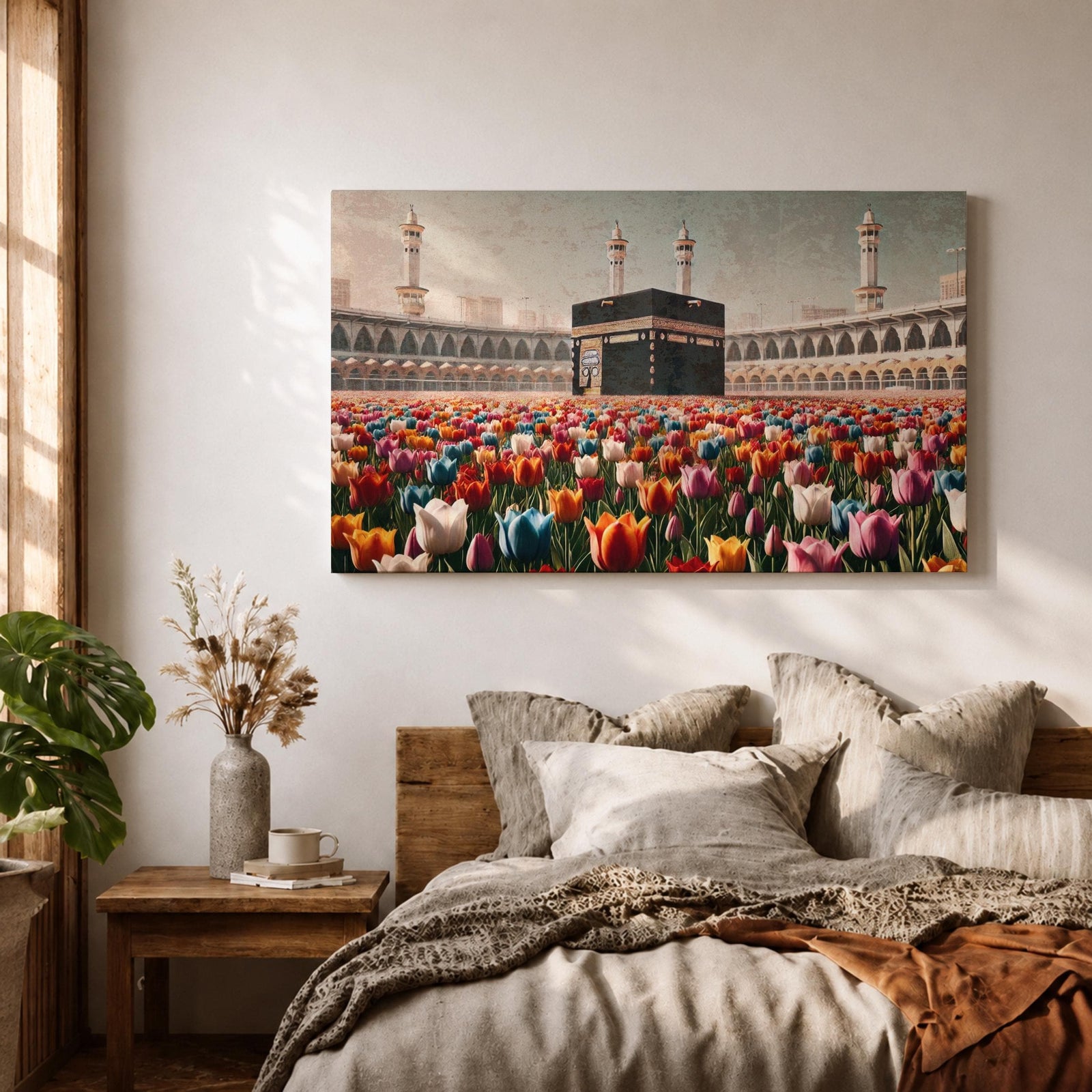 Kaaba Wall Art Tulip Field Framed Canvas Baitullah Surreal Islamic Mecca Muslim Home Decor