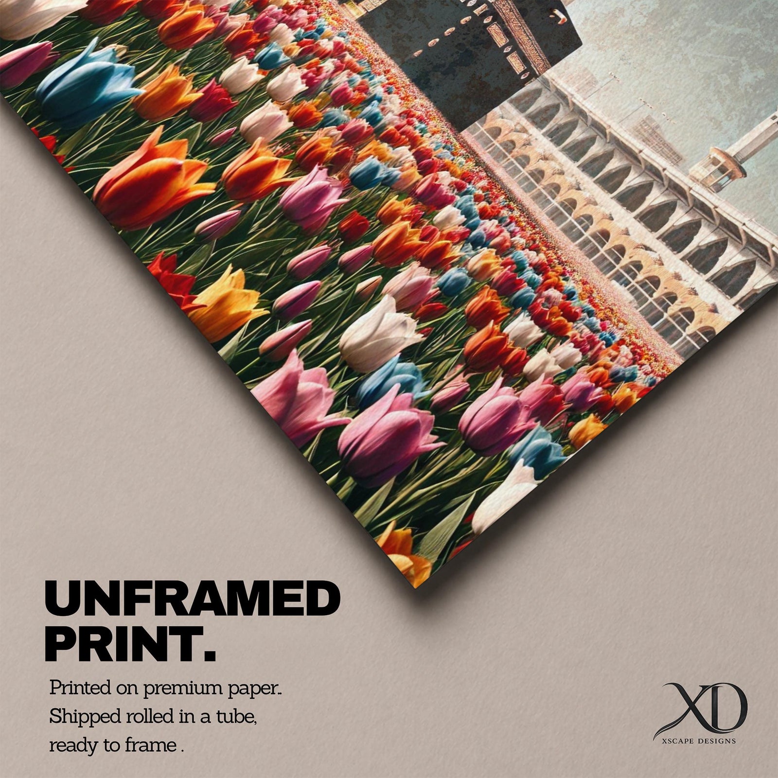 Kaaba Wall Art Tulip Field Framed Canvas Baitullah Surreal Islamic Mecca Muslim Home Decor