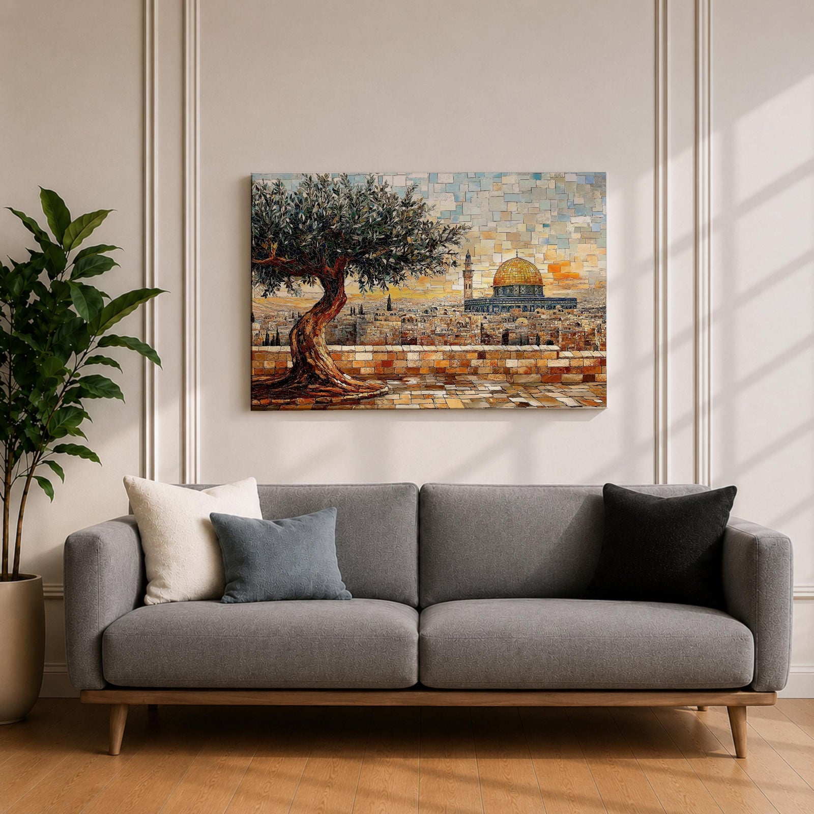 Masjid Al Aqsa Wall Art Olive Tree Framed Canvas Haram Sharif Mosaic Islamic Decor