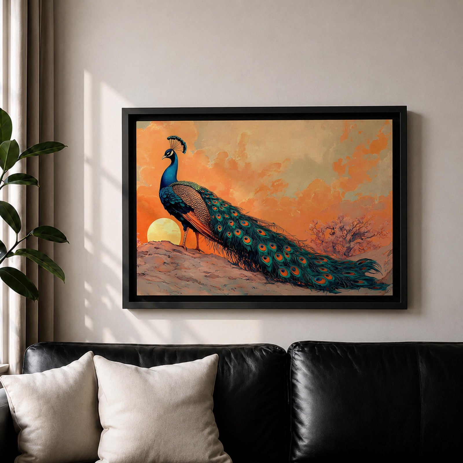 Peacock Wall Art Indian Peafowl Framed Canvas Tropical Bird Exotic Wildlife Nature Decor