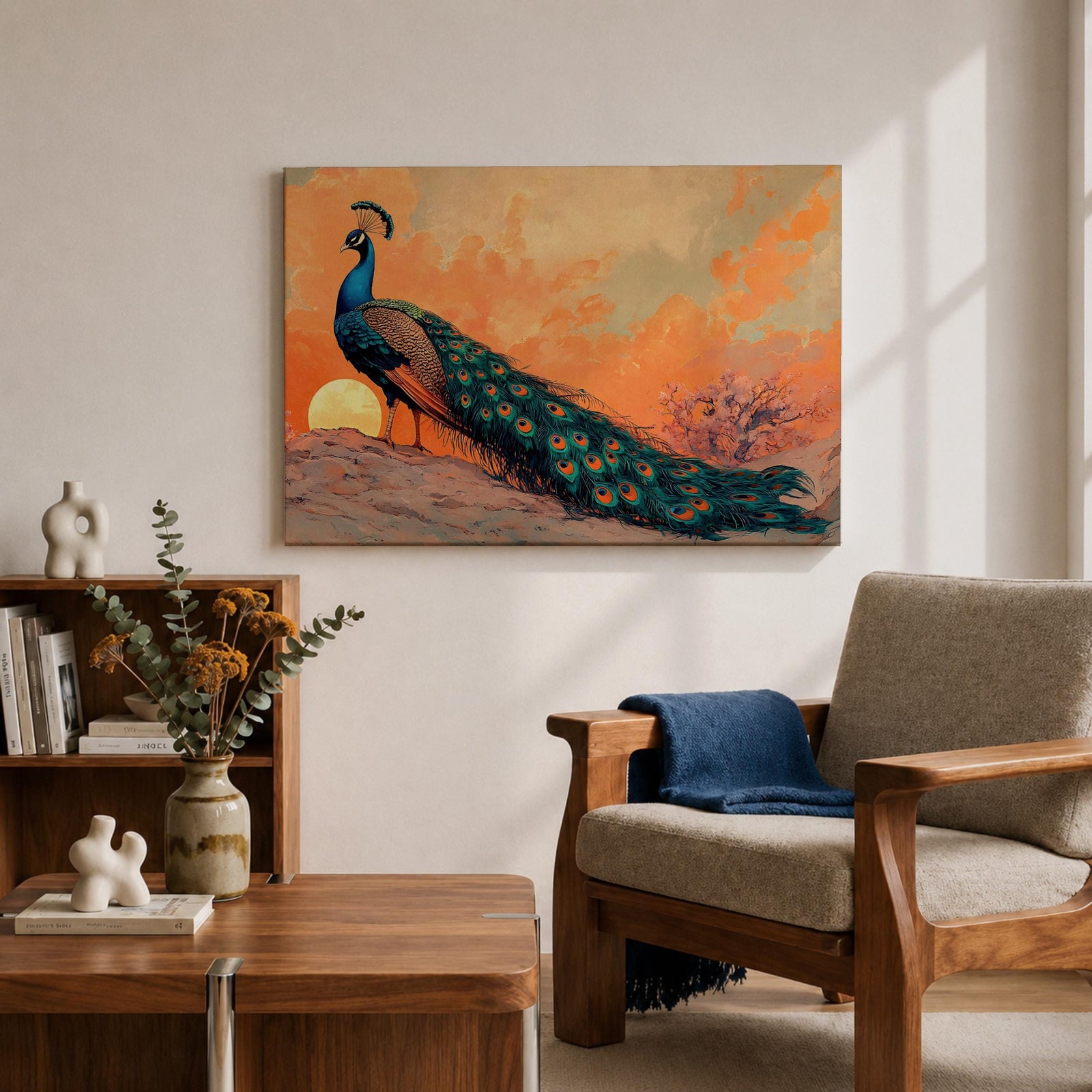 Peacock Wall Art Indian Peafowl Framed Canvas Tropical Bird Exotic Wildlife Nature Decor
