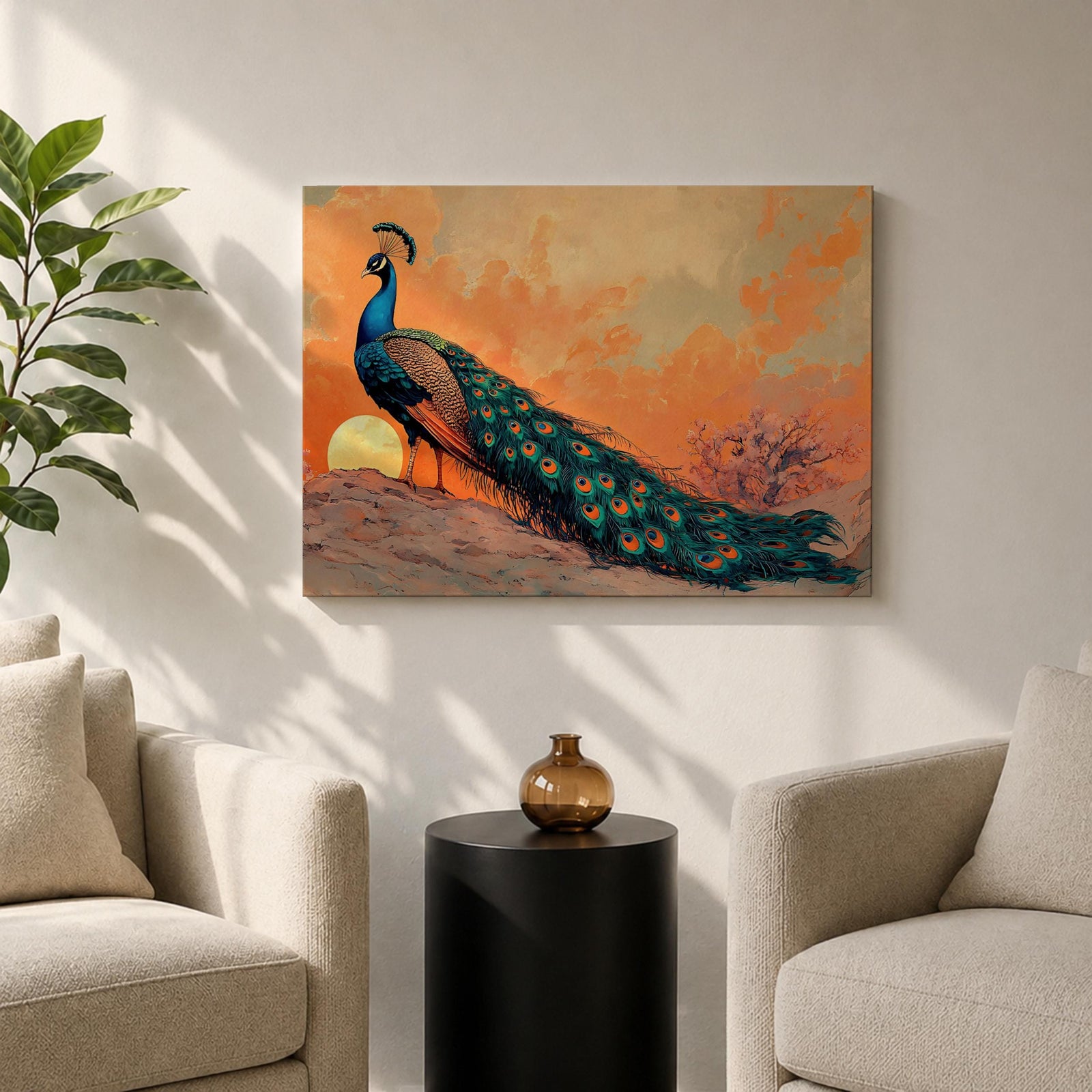 Peacock Wall Art Indian Peafowl Framed Canvas Tropical Bird Exotic Wildlife Nature Decor