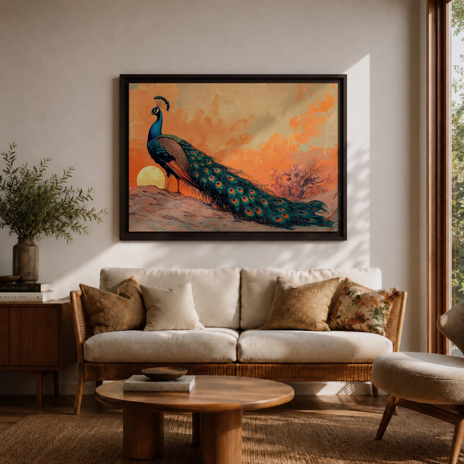 Peacock Wall Art Indian Peafowl Framed Canvas Tropical Bird Exotic Wildlife Nature Decor