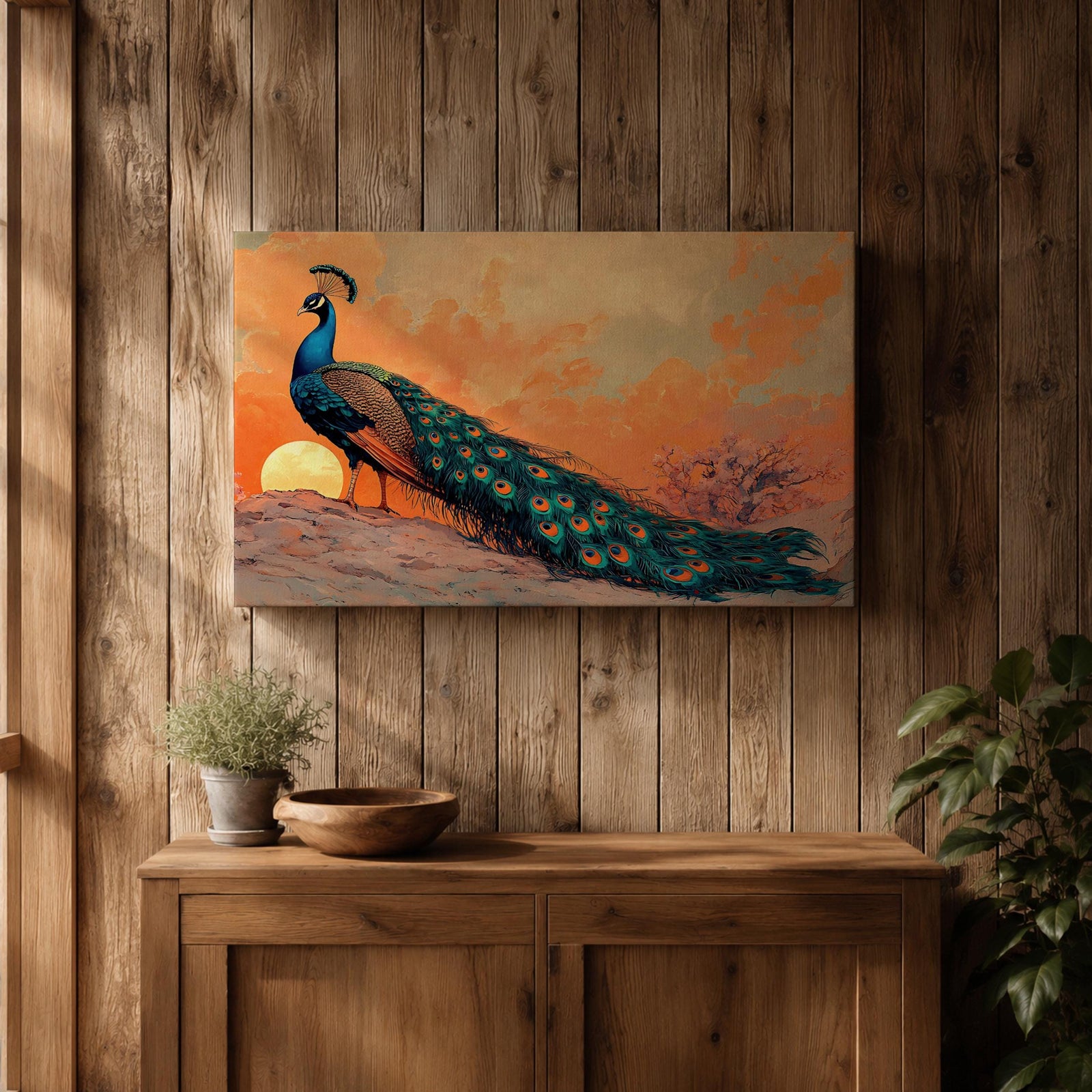Peacock Wall Art Indian Peafowl Framed Canvas Tropical Bird Exotic Wildlife Nature Decor