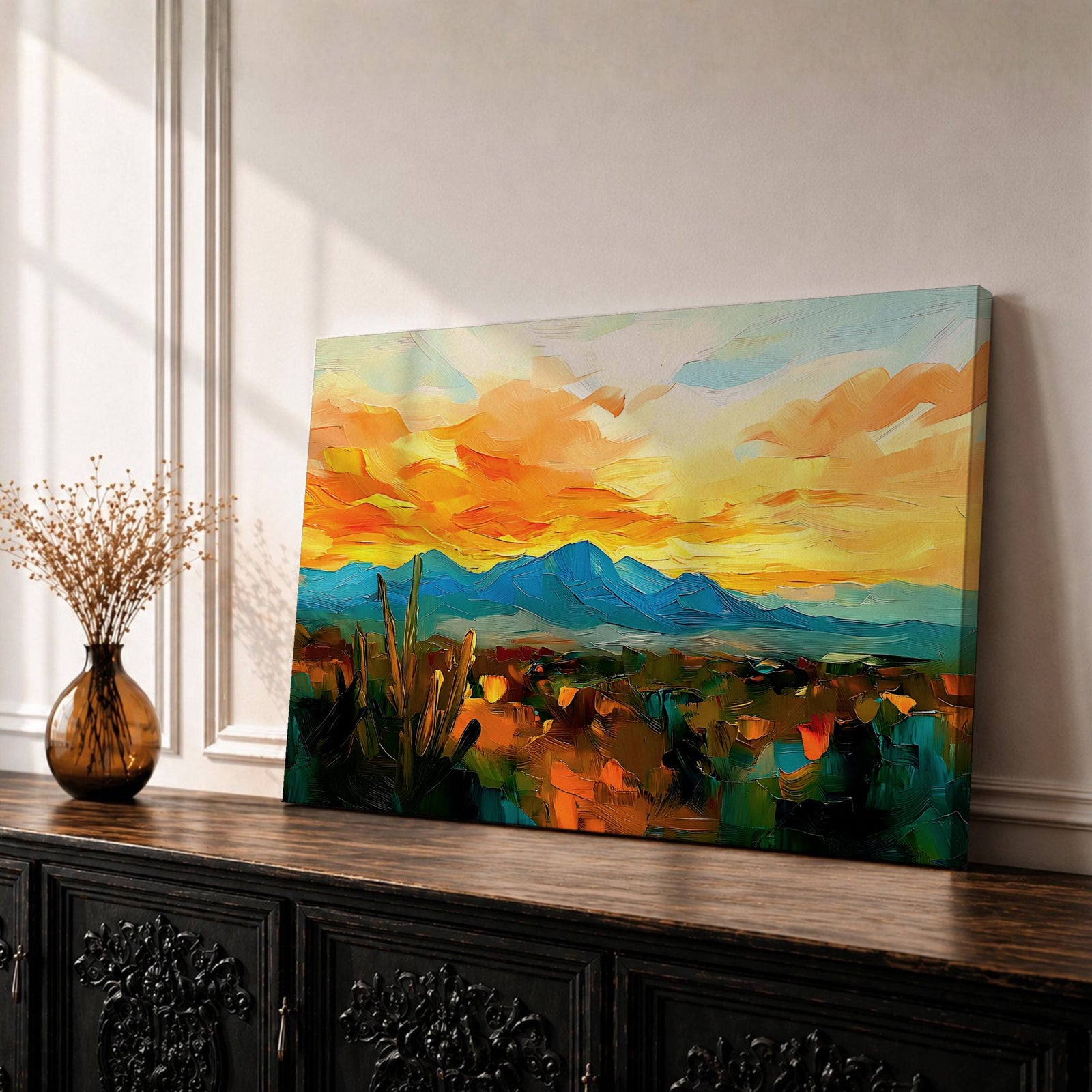 Desert Sunset Wall Art Southwest Landscape Framed Canvas Western Boho Rustic Home Decor