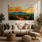 Desert Sunset Wall Art Southwest Landscape Framed Canvas Western Boho Rustic Home Decor