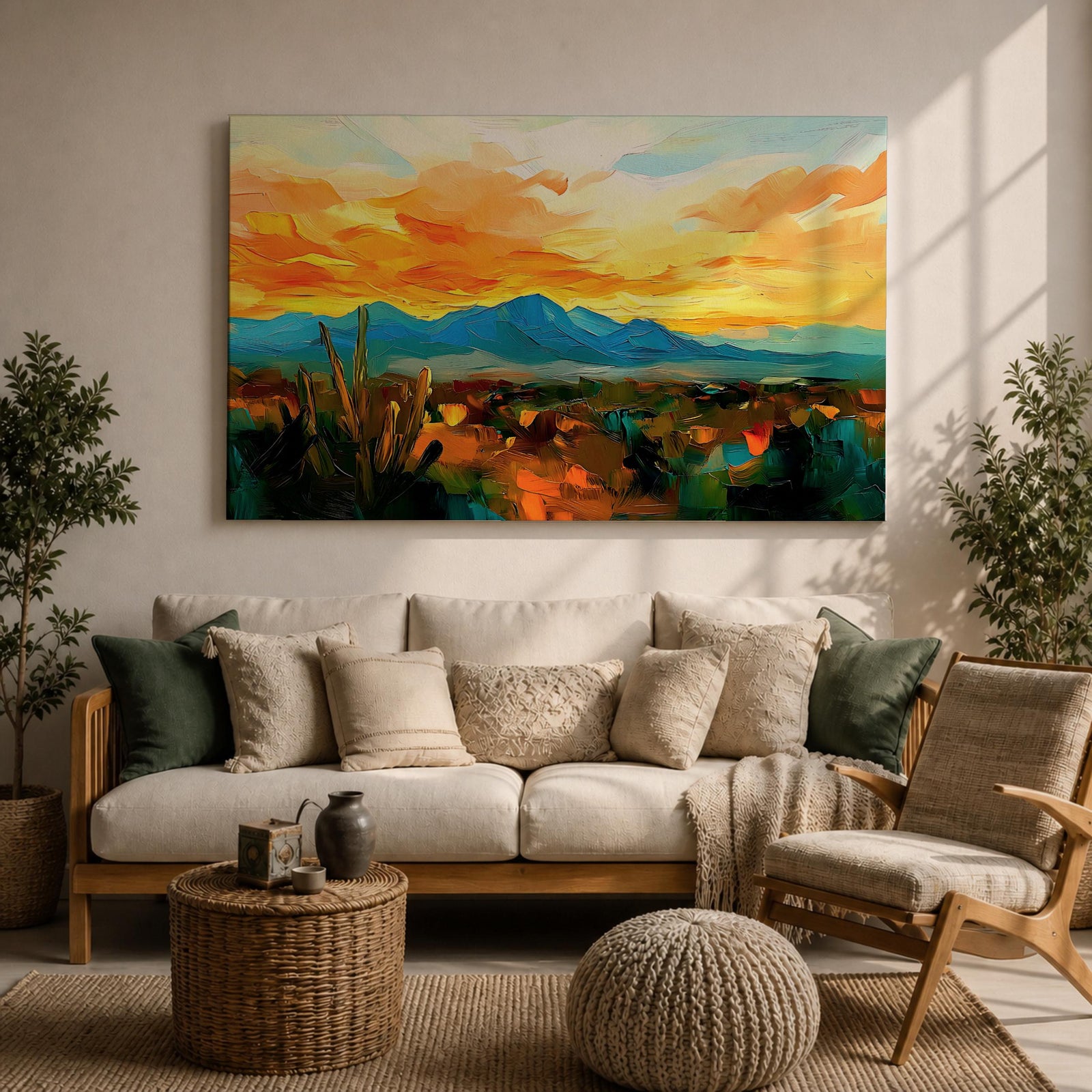 Desert Sunset Wall Art Southwest Landscape Framed Canvas Western Boho Rustic Home Decor