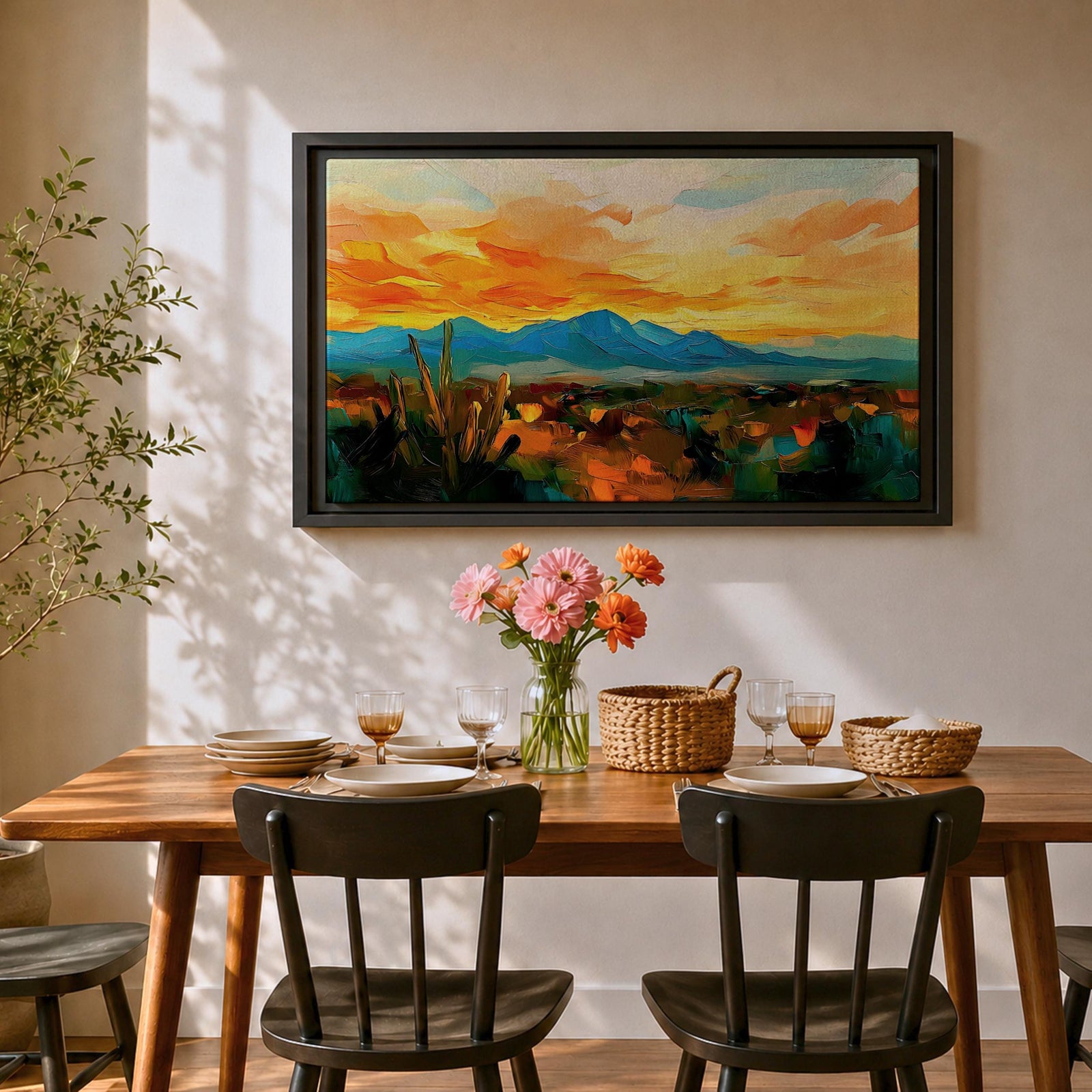 Desert Sunset Wall Art Southwest Landscape Framed Canvas Western Boho Rustic Home Decor