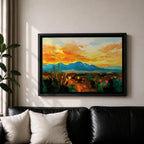 Desert Sunset Wall Art Southwest Landscape Framed Canvas Western Boho Rustic Home Decor