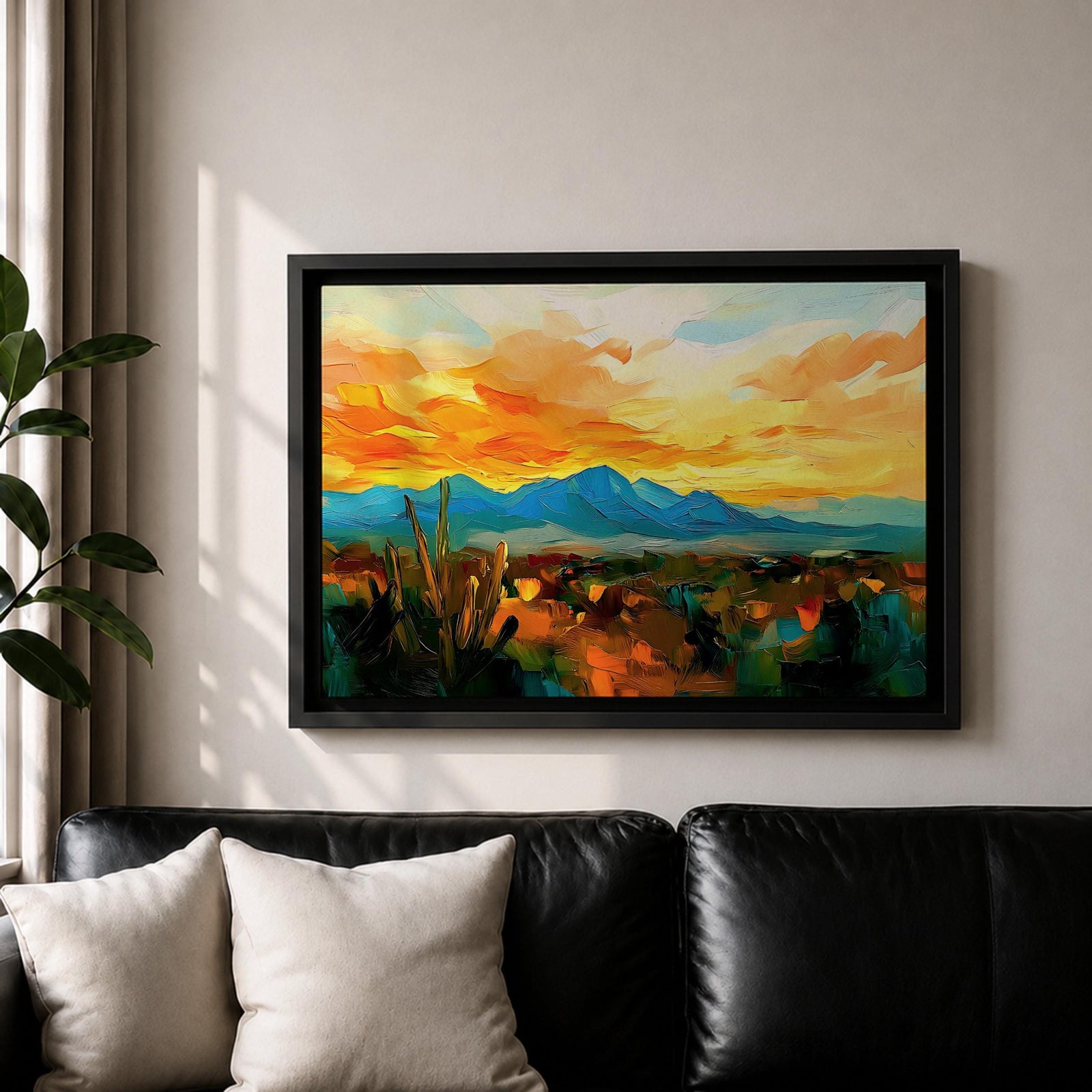 Desert Sunset Wall Art Southwest Landscape Framed Canvas Western Boho Rustic Home Decor