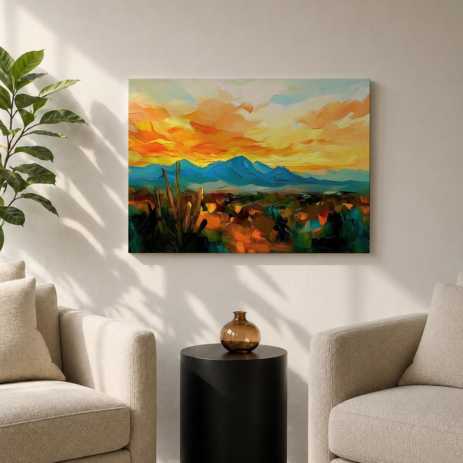 Desert Sunset Wall Art Southwest Landscape Framed Canvas Western Boho Rustic Home Decor