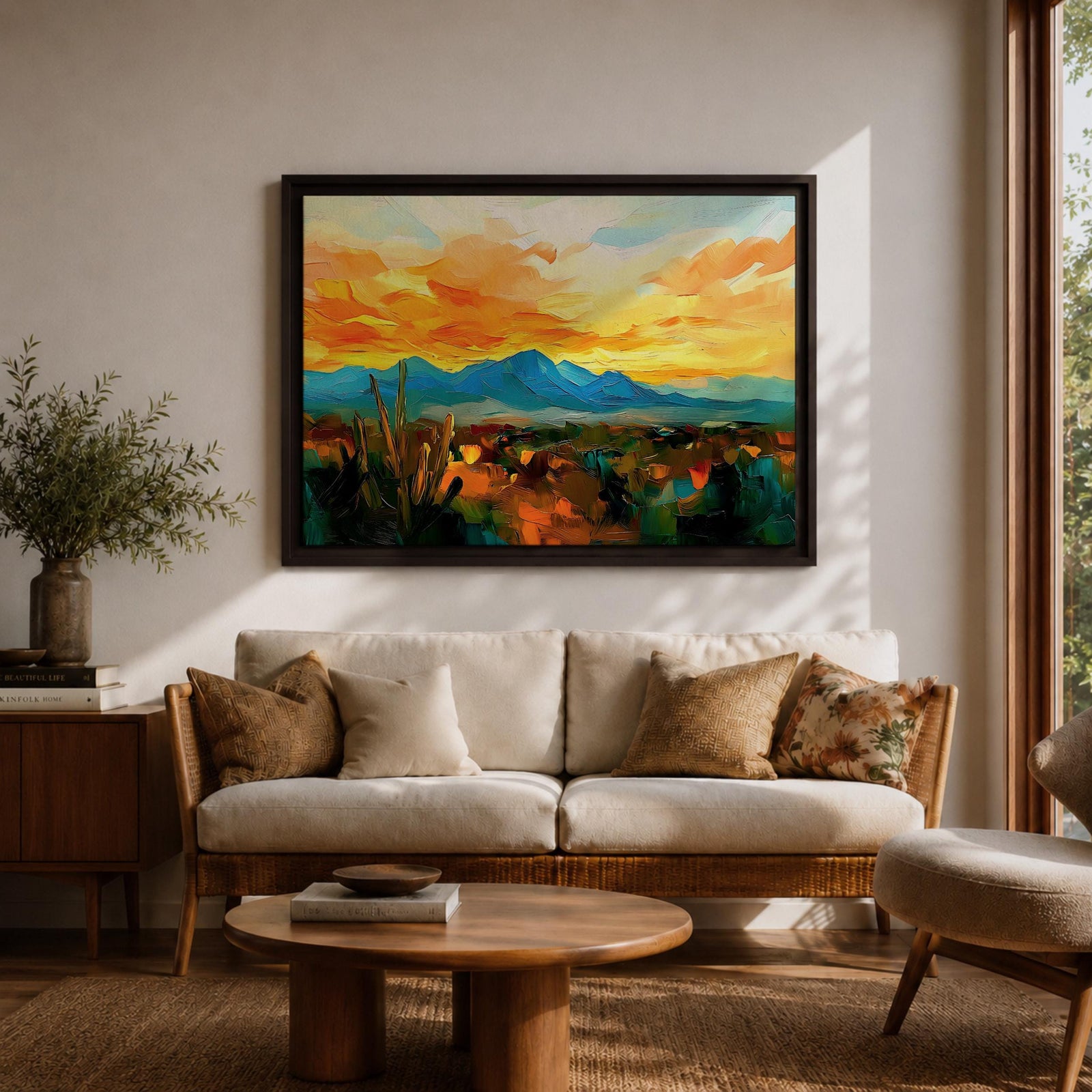 Desert Sunset Wall Art Southwest Landscape Framed Canvas Western Boho Rustic Home Decor