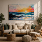 Ocean Sunset Wall Art Beach Seascape Framed Canvas Coastal Landscape Rustic Home Decor