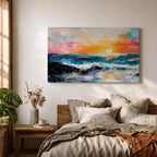 Ocean Sunset Wall Art Beach Seascape Framed Canvas Coastal Landscape Rustic Home Decor