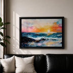 Ocean Sunset Wall Art Beach Seascape Framed Canvas Coastal Landscape Rustic Home Decor
