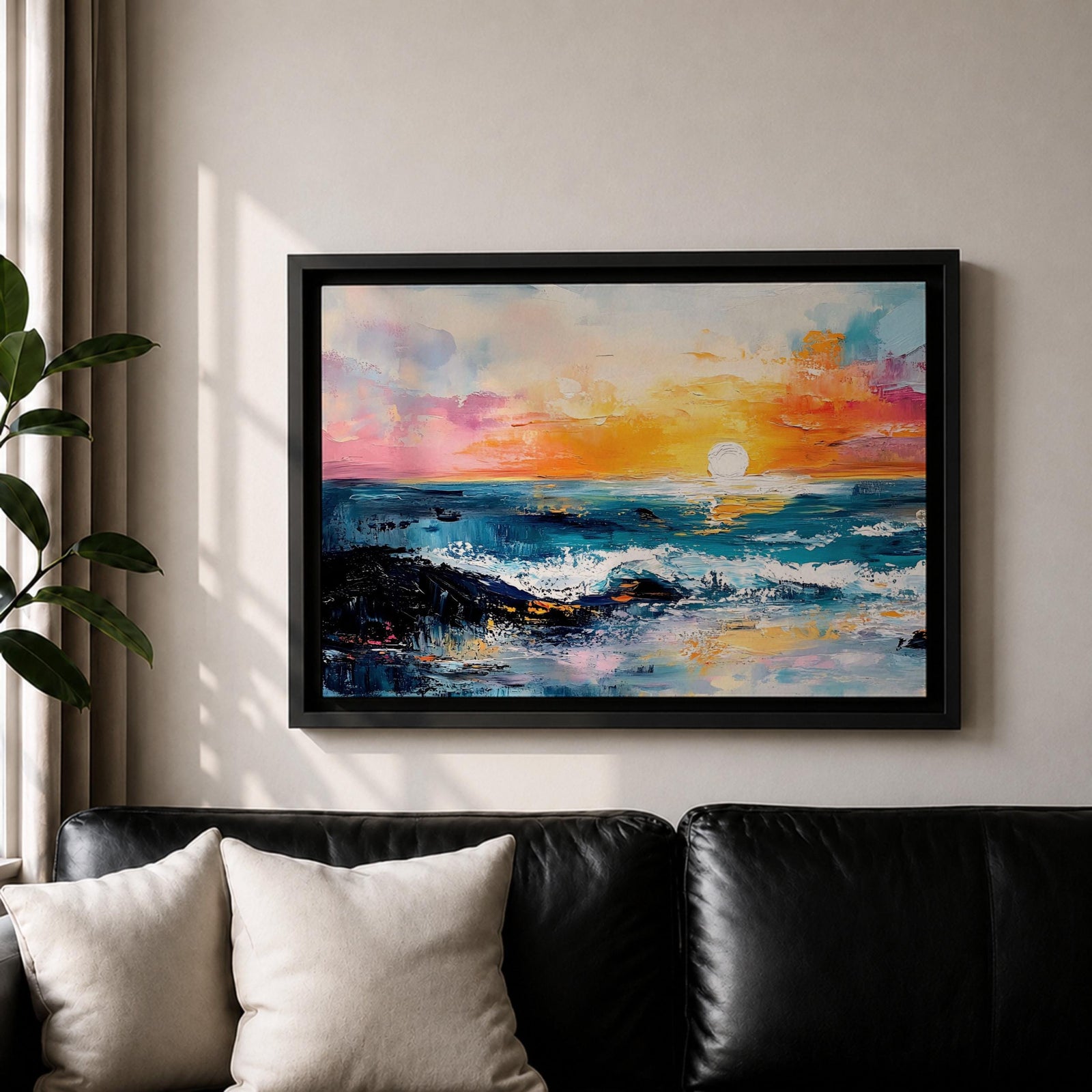 Ocean Sunset Wall Art Beach Seascape Framed Canvas Coastal Landscape Rustic Home Decor