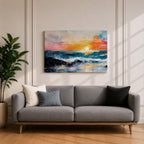 Ocean Sunset Wall Art Beach Seascape Framed Canvas Coastal Landscape Rustic Home Decor