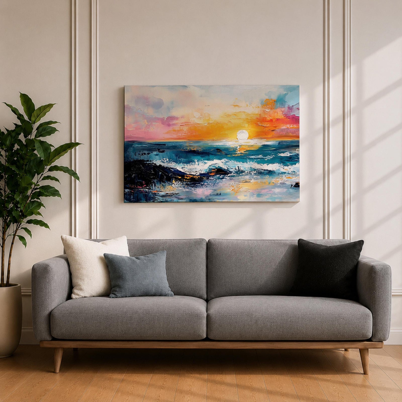 Ocean Sunset Wall Art Beach Seascape Framed Canvas Coastal Landscape Rustic Home Decor
