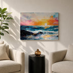 Ocean Sunset Wall Art Beach Seascape Framed Canvas Coastal Landscape Rustic Home Decor