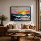 Ocean Sunset Wall Art Beach Seascape Framed Canvas Coastal Landscape Rustic Home Decor