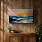 Ocean Sunset Wall Art Beach Seascape Framed Canvas Coastal Landscape Rustic Home Decor
