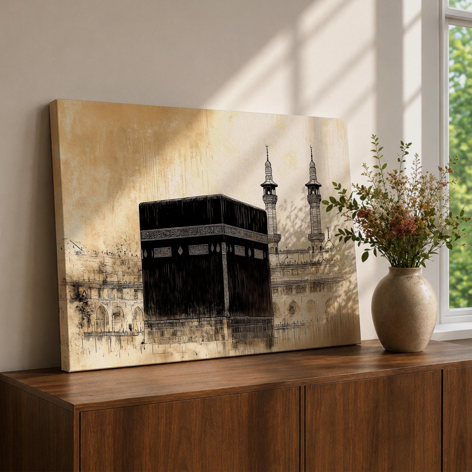 Kaaba Wall Art Sacred Mosque Framed Canvas Baitullah Masjid Haram Vintage Islamic Home Decor