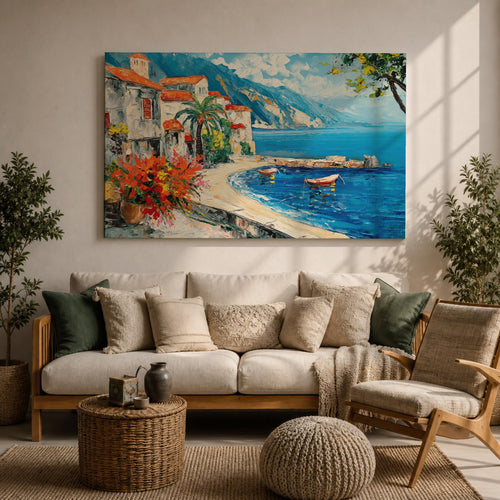 Amalfi Coast Wall Art Positano Italy Framed Canvas Mediterranean Seaside Living Room Decor