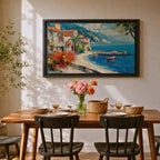 Amalfi Coast Wall Art Positano Italy Framed Canvas Mediterranean Seaside Living Room Decor