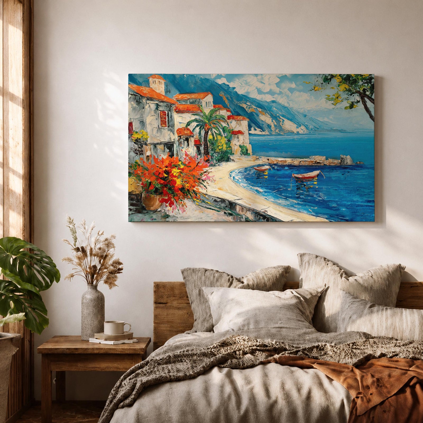 Amalfi Coast Wall Art Positano Italy Framed Canvas Mediterranean Seaside Living Room Decor