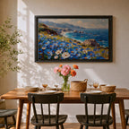 Coastal Wildflower Wall Art Big Sur Framed Canvas Ocean View Impasto Living Room Decor