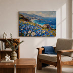 Coastal Wildflower Wall Art Big Sur Framed Canvas Ocean View Impasto Living Room Decor