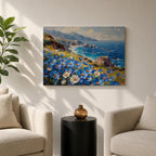 Coastal Wildflower Wall Art Big Sur Framed Canvas Ocean View Impasto Living Room Decor