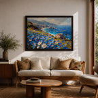 Coastal Wildflower Wall Art Big Sur Framed Canvas Ocean View Impasto Living Room Decor