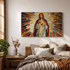 Immaculate Heart of Mary Wall Art Blessed Mother Framed Canvas Stained Glass Catholic Decor