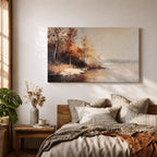 Autumn Landscape Wall Art Lakeside Framed Canvas Fall Nature Rustic Lodge Home Decor