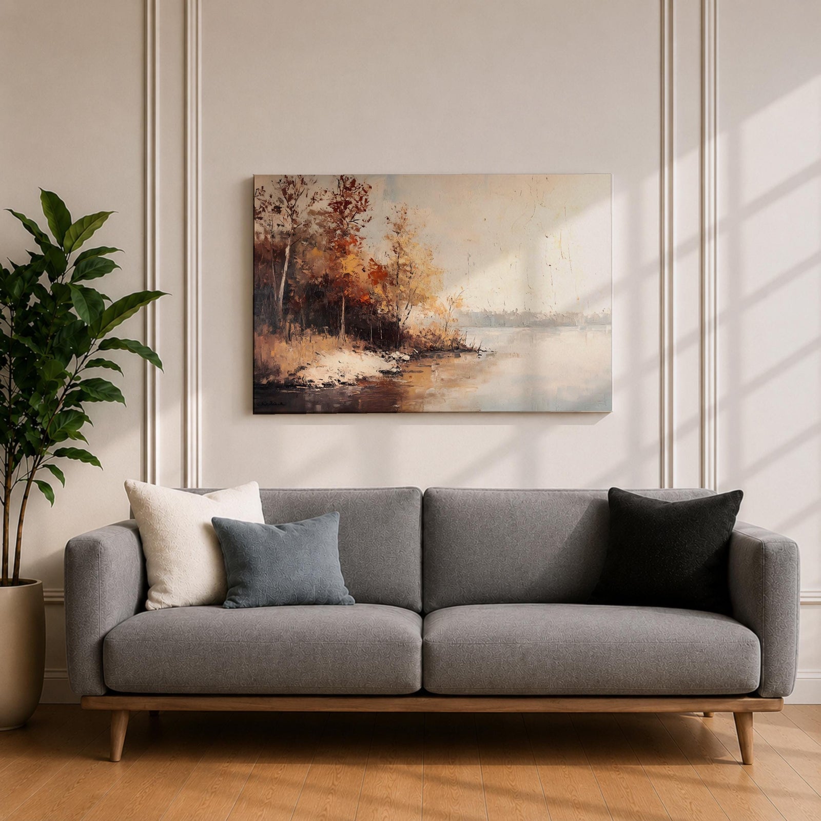 Autumn Landscape Wall Art Lakeside Framed Canvas Fall Nature Rustic Lodge Home Decor