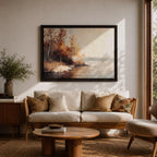 Autumn Landscape Wall Art Lakeside Framed Canvas Fall Nature Rustic Lodge Home Decor