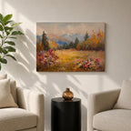 Mountain Meadow Wall Art Wildflower Field Framed Canvas Alpine Landscape Rustic Cabin Home Decor