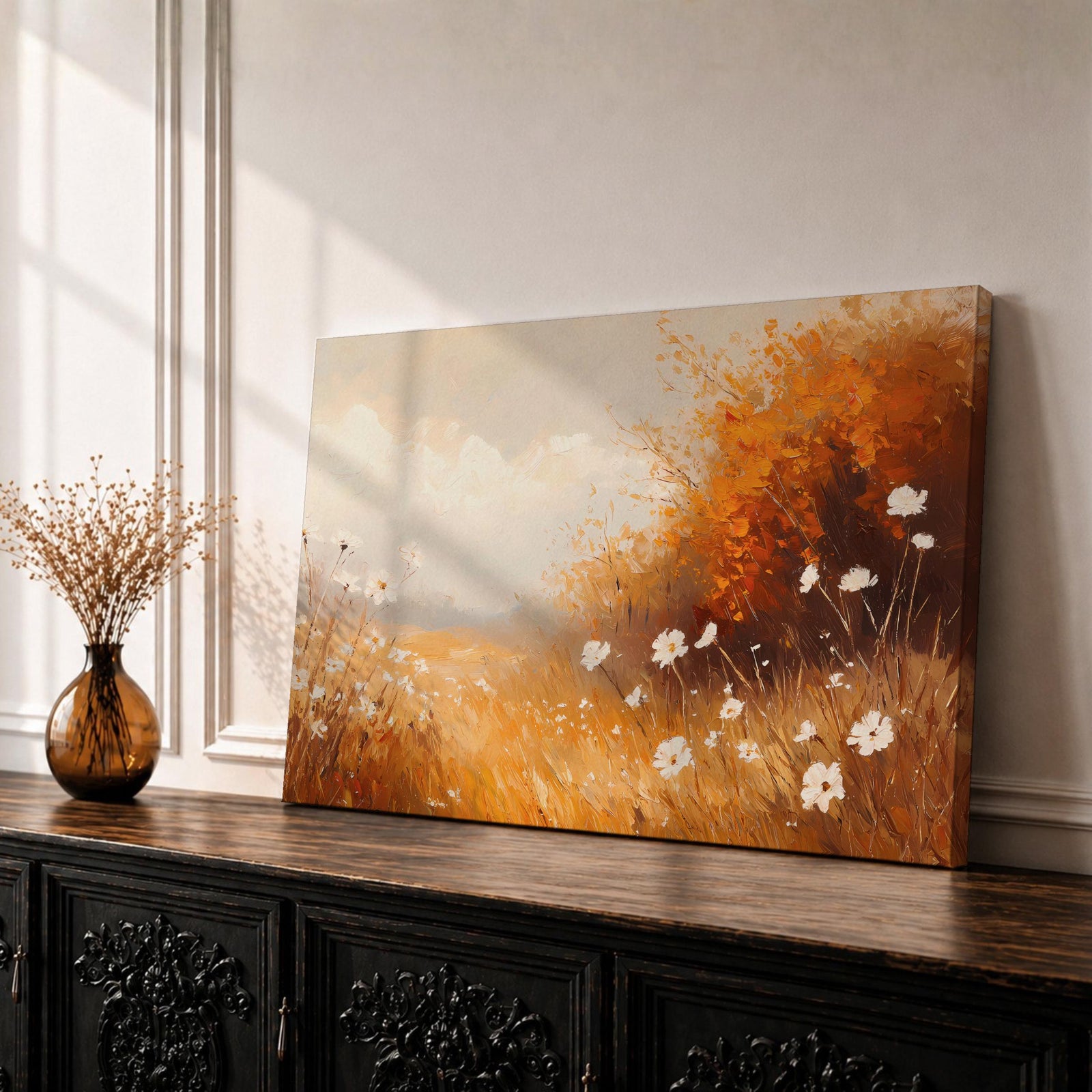 Wildflower Meadow Wall Art Daisy Field Framed Canvas Cottagecore Rustic Home Decor